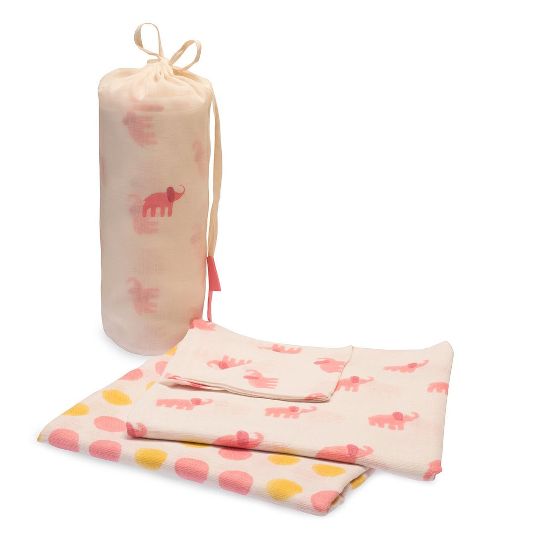 Naaya by Moonlight Muslin Baby Swaddle Blankets in Pink Elephant