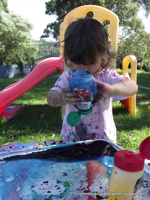 Messy play for kids: Painting with bottle from Mummy Musings and Mahem