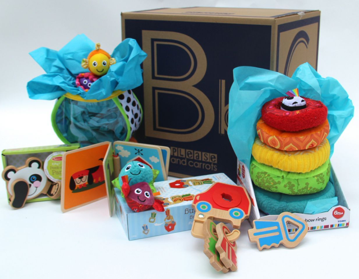 Best subscription boxes for kids: Please and Carrots toy box for babies. 