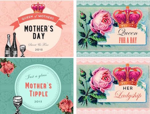 Free printable wine labels for Mother's Day with a little kitsch | Graphics Fairy