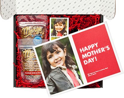 Affordable photo gifts for Mother's Day: Personalized gift box in themes like breakfast in bed and spa pampering