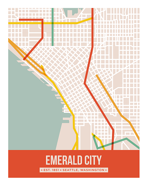 Cool modern Seattle city map poster by Sarah Lund