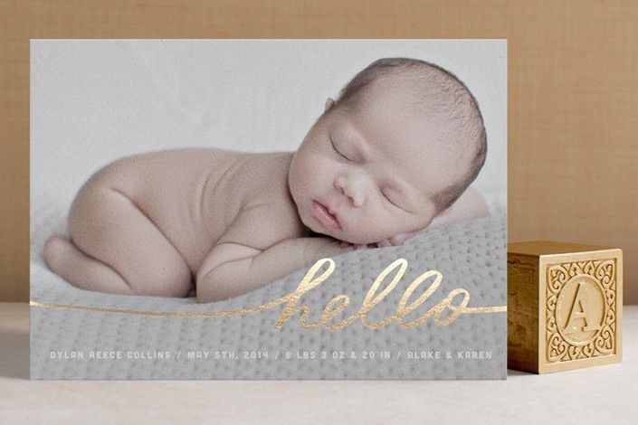 stringed hello foil-pressed birth announcements by moglea at minted