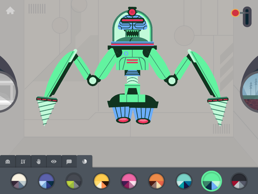 The Robot Factory app: Choose from dozen of robot parts and an array of color schemes.