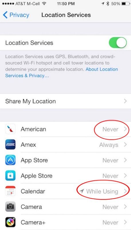 Location Services | how to control while using apps