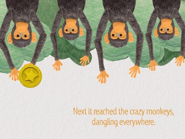 Drag the coin to interact with the monkeys in the Billy's Coin Visits the Zoo app.