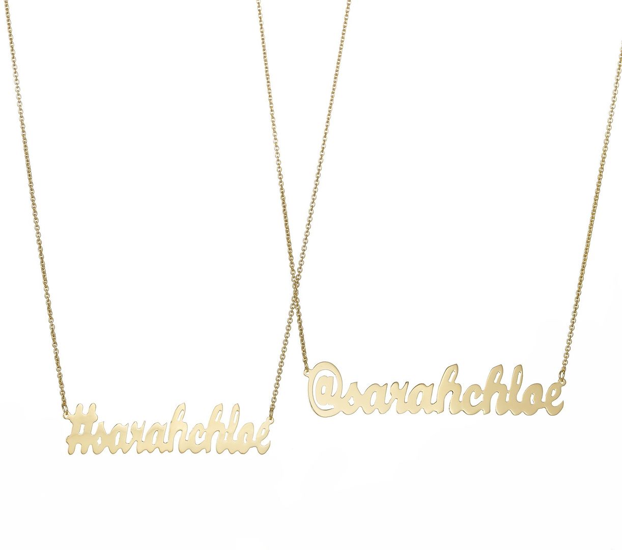 Geeky jewelry for Mother's Day: Social media name plate necklaces