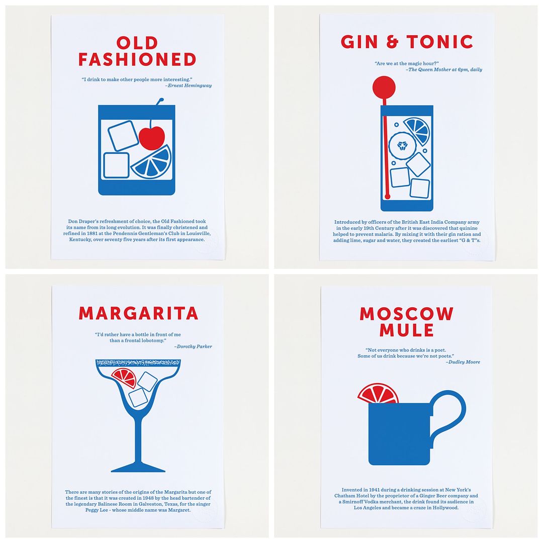 We love these Classic Cocktails posters with funny, famous quotes by Crispin Finn | Cool Mom Eats