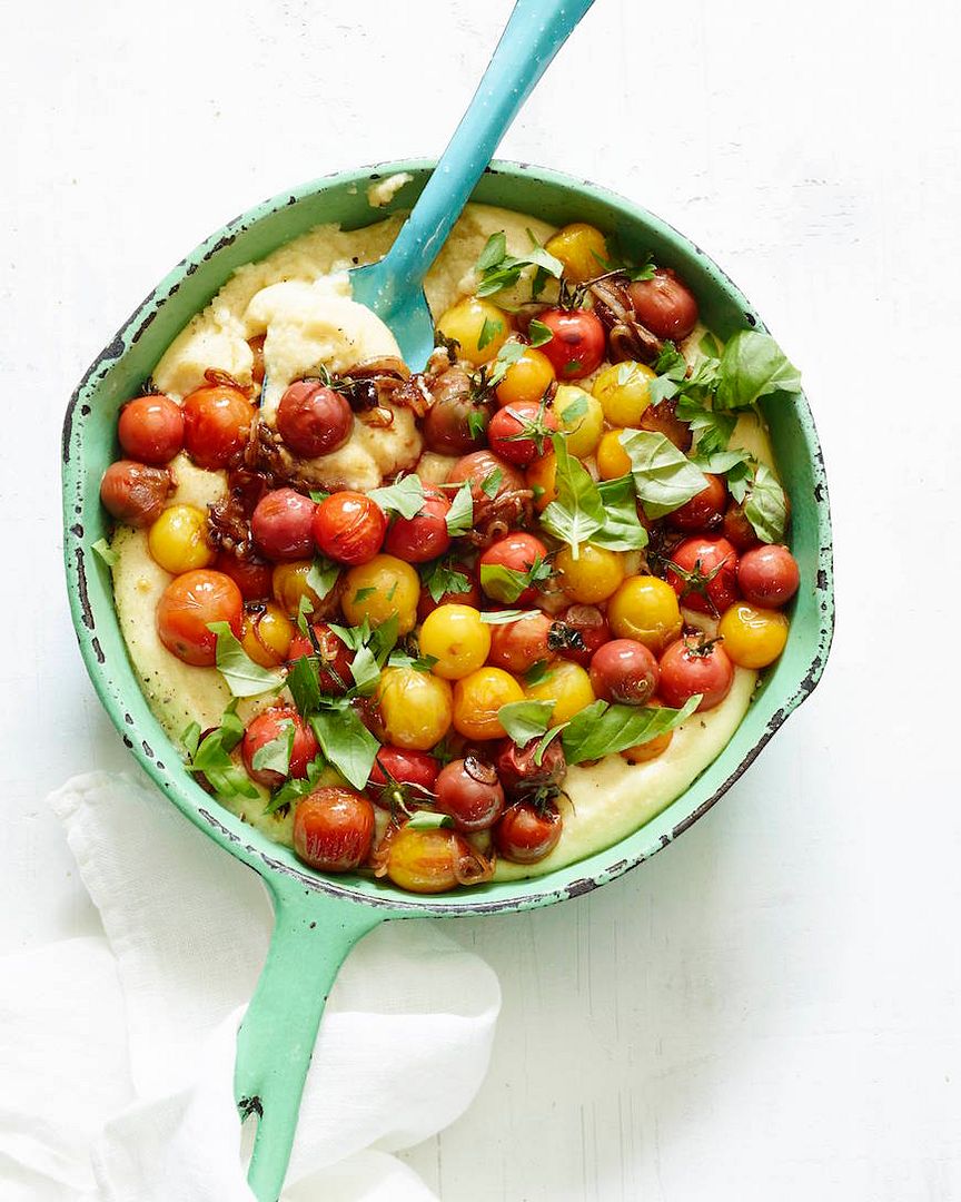 How to make a corn stock and make this White Cheddar Polenta with Charred Tomatoes even more delicious | What's Gaby Cooking