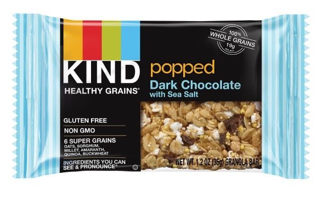KIND Popped Dark Chocolate with Sea Salt Granola Bar!  Gluten-free, GMO-free,  nut-free snack