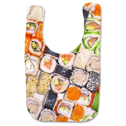 Funny gift idea for a new mom: A gift certificate to her favorite local sushi place and a sushi baby bib! | Psychobaby