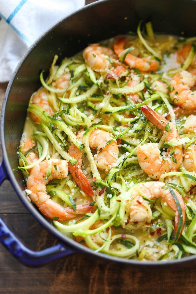 Get the kids cooking with a spiral vegetable cutter and make this Zucchini Shrimp Scampi | Damn Delicious