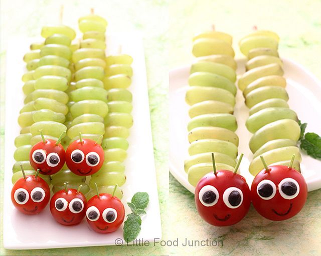 The easiest—and cutest—bento box art idea: Hungry Caterpillar grape skewers | Little Food Junction