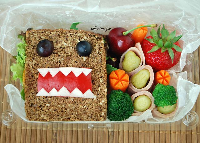 Easy bento box art ideas: Monster Sandwich | Sheri Chen at Happy Little Bento