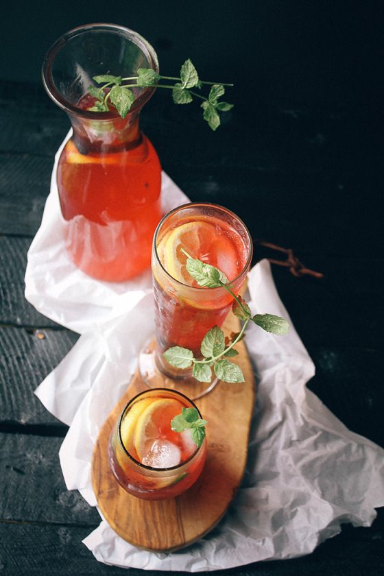 Loaded Hibiscus Arnold Palmer mocktails in a big pitcher for your party | Vegetarian Venture