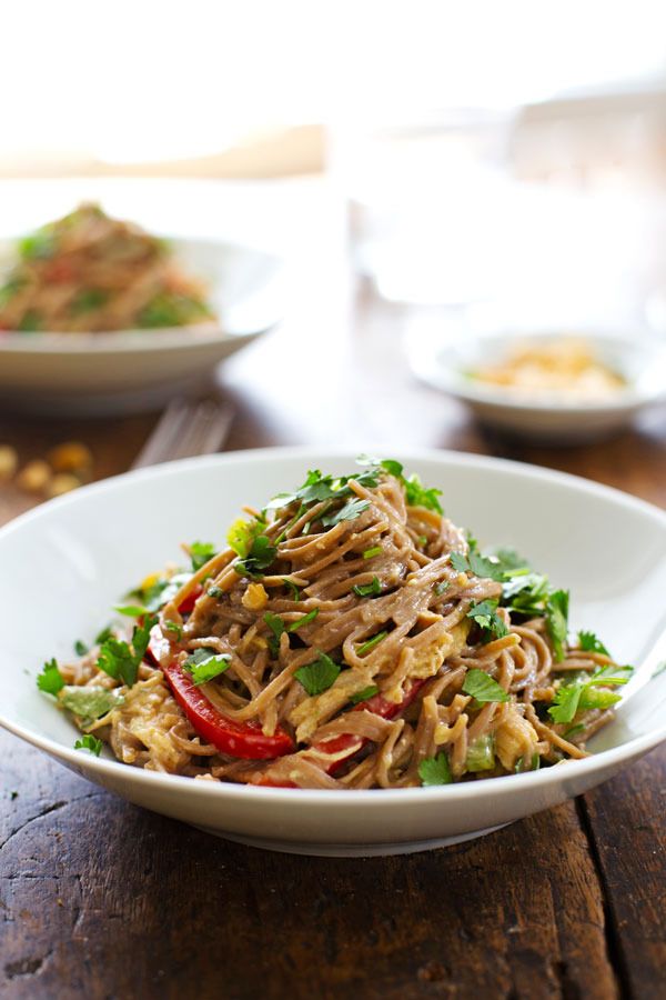 Spicy Soba Noodle Salad is tossed with a no-cook peanut sauce (and can be easily made not spicy!) | Pinch of Yum