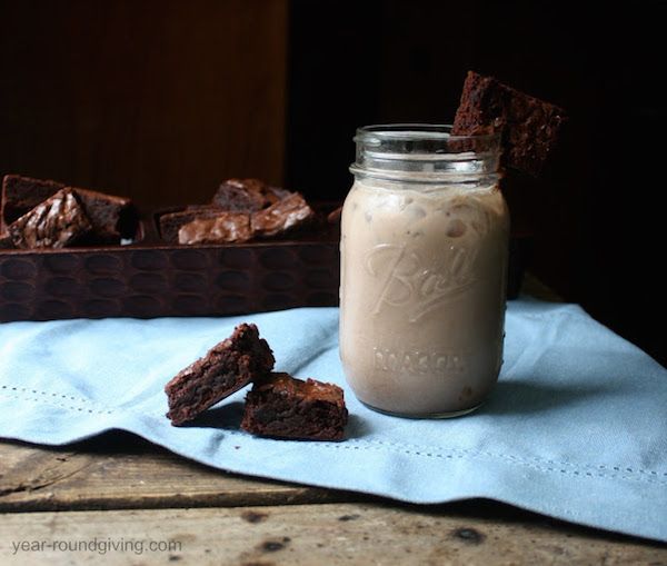 Creative frozen cocktail recipes: Chocolate White Russian milkshake with brownies at Year-Round Giving