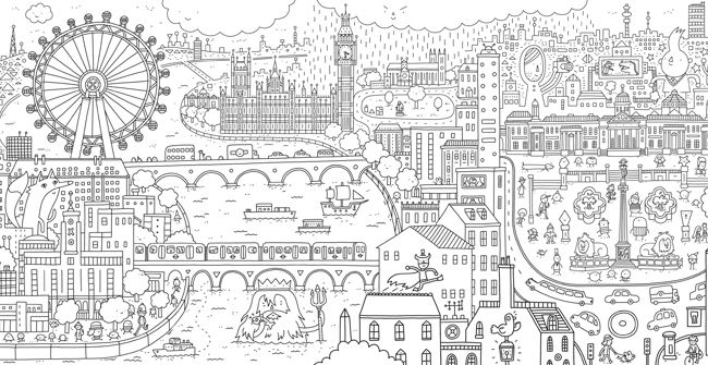 Cool coloring books for adults: Coloring a Stroll in London by Thomas Flintham