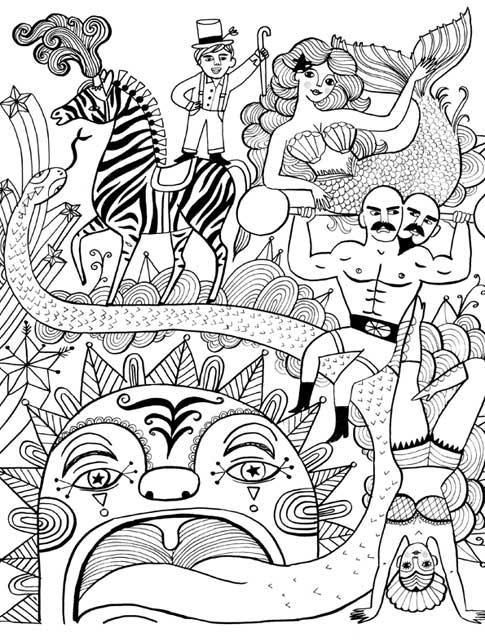 Coloring books for adults:a page from Just Add Color -- Circus by Sarah Walsh 