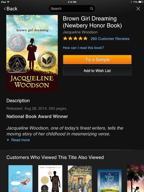 Brown Girl Dreaming on Kindle app | best reading apps for older kids