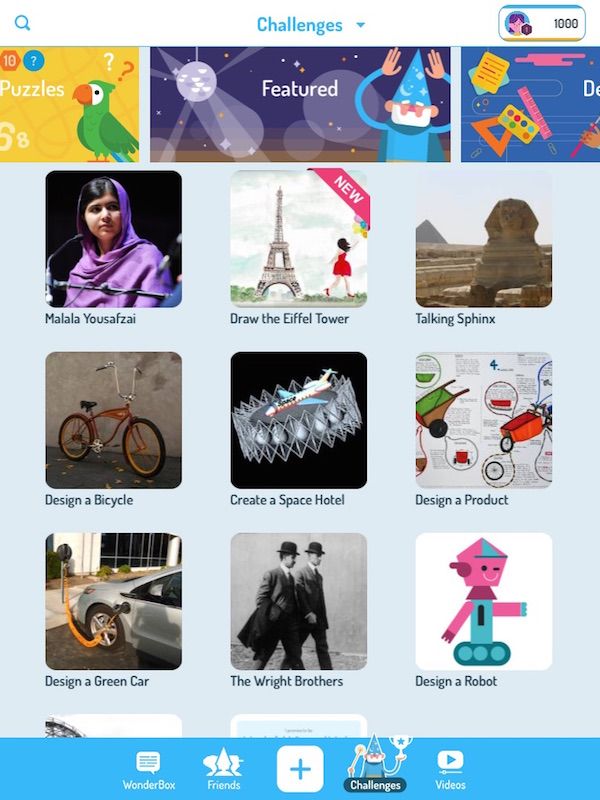 WonderBox app: Hundreds of creative challenges in dozens of categories.