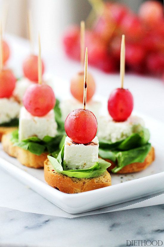Macedonian Caprese Salad on a stick is a gorgeous and easy cocktial party recipe that you can whip up with just a small handful of ingredients | Diethood