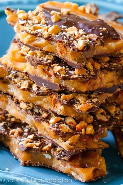 Sweet and salty makes this Salted Almond Toffee one of the best toffee recipes to gift this holiday season (or you know, enjoy on your own). | Sally's Baking Addiction