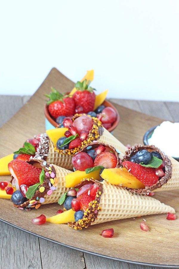 New Year's Eve dinner ideas: Chocolate Dipped Fruit Cones are a fun (and kind of healthy!) dessert to end the night... and the year! | My Fussy Eater