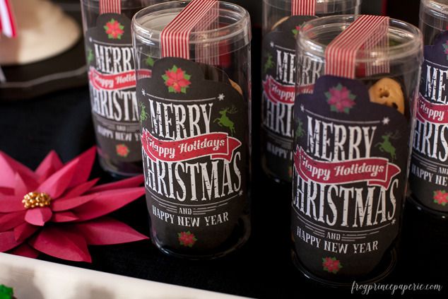 Christmas cookie gifts packed in clear tubes with printable labels from Frog Prince Paperie