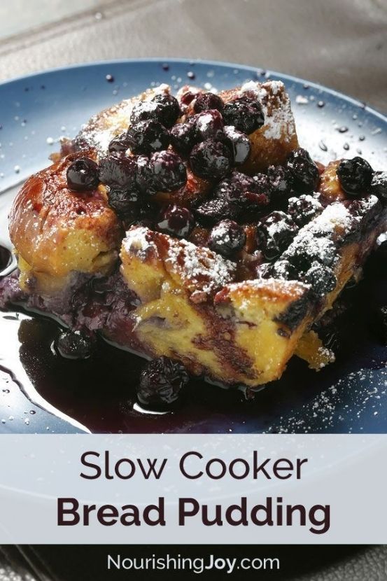 This easy, delicious Sunday Morning Slow Cooker Bread Pudding will have you jumping out of bed. | Nourshing Joy