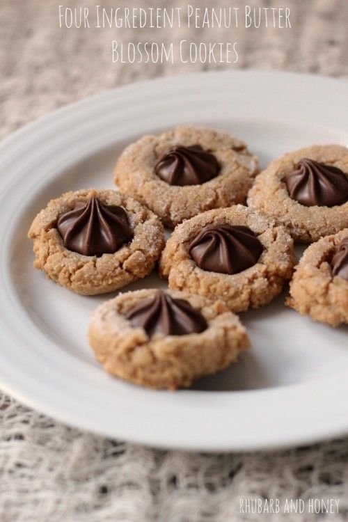 One of the best easy cookie swap recipes has only 4 ingredients: Peanut Butter Blossom Cookies | Rhubarb and Honey