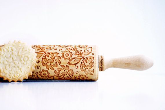 This beautiful embossed rolling pin from Valek on Etsy can become a kitchen heirloom it's so pretty. | Gorgeous hostess gifts for under $50: Cool Mom Eats holiday gift guide