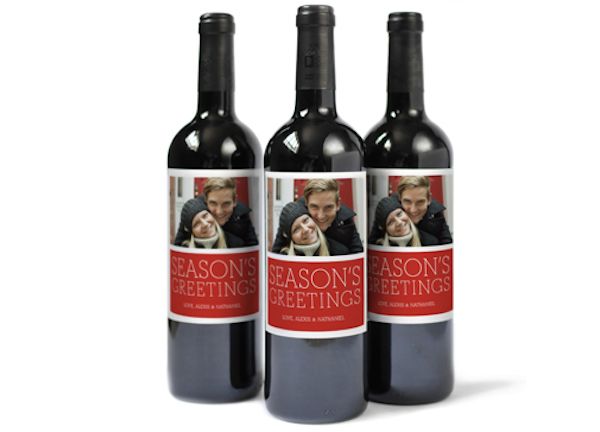 An easy way to wrap wine as a gift: Stick on cuustom photo wine bottle labels from Pinhole Press