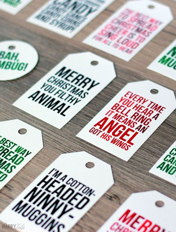 Free holiday movie quotes printable gift tags from The Happy Tulip
