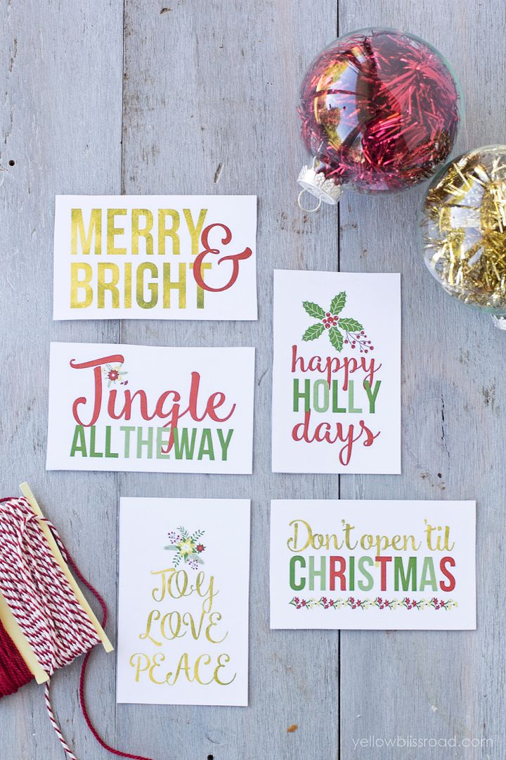 Red, green, and gold printable gift tags from Yellow Bliss Road