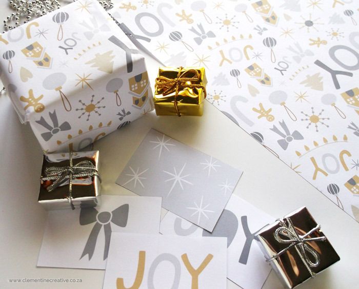 Silver and gold printable gift wrap from Clementine Creative