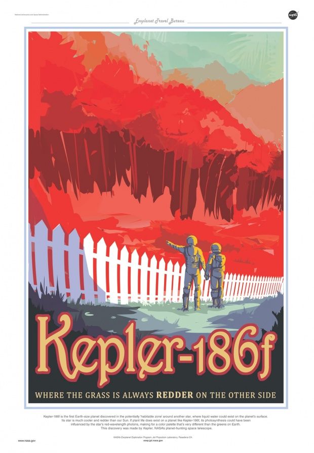 NASA's printable outer space travel poster featuring planet Kepler-186f