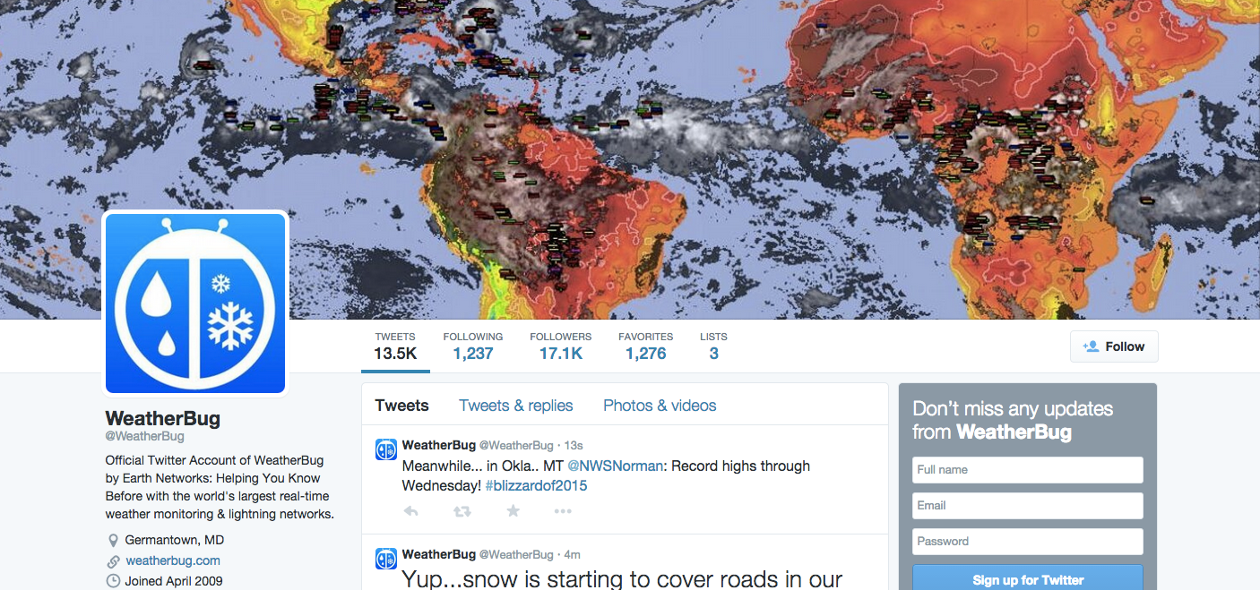 The best Twitter feeds to follow for Snowstorm 2015 updates: WeatherBug