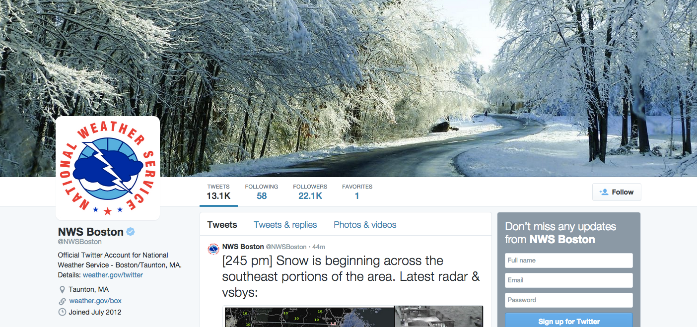 Best Twitter feeds to follow for Snowstorm 2015: NWS local stations, like Boston
