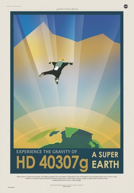 NASA's printable outer space travel poster featuring planet HD 40307g, the Super Earth