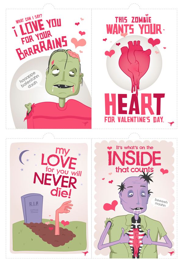 Free printable zombie Valentine's cards by Hanasaurausrex