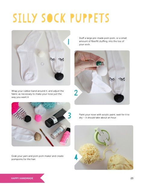Silly sock puppets DIY in the Happy Handmade craft ebook