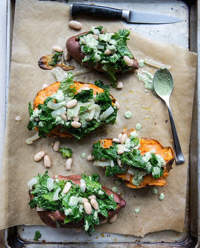 Greens and White Bean Stuffed Sweet Potato recipe at  What's Cooking Good Looking