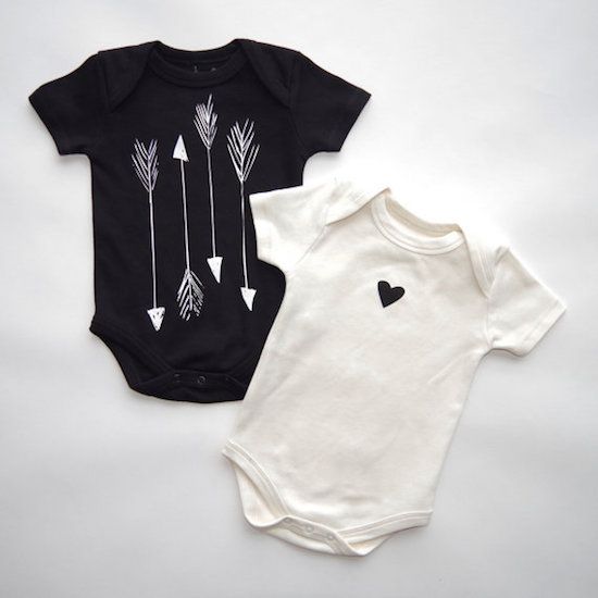 Valentine's gifts for babies: Arrow and Heart Onsies set by eleventyfive