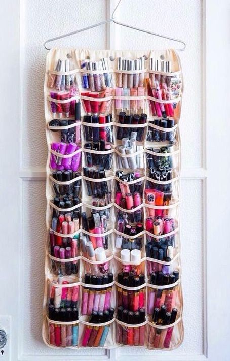 Use a shoe organizer to store your makeup out of sight, via Bustle