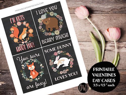 Pretty Animal printable valentines by Printable Wisdom