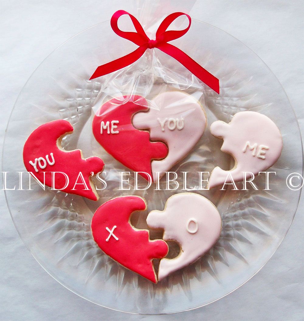 Cool Valentine's cookies: Puzzle heart cookies by Linda's Edible Art on Etsy