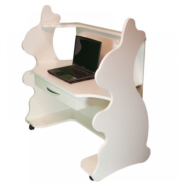 Adjustable mobile computer desk for kids: White bunny