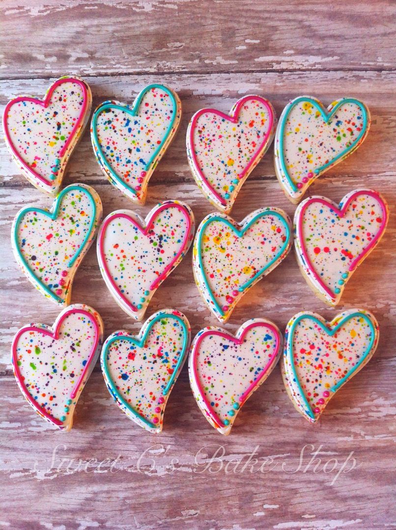 Cool Valentine's cookies: Splatter paint heart cookies from Sweet C Bake Shop on Etsy