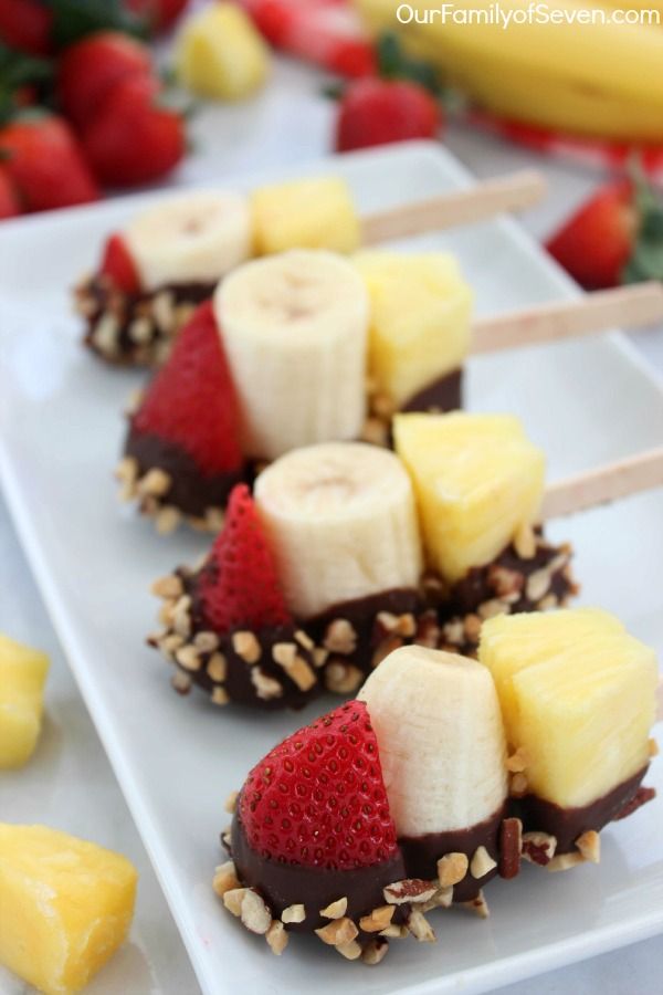 Why stick to one chocolate dipped fruit when you can have three with these easy Banana Split Bites | Our Family Of Seven